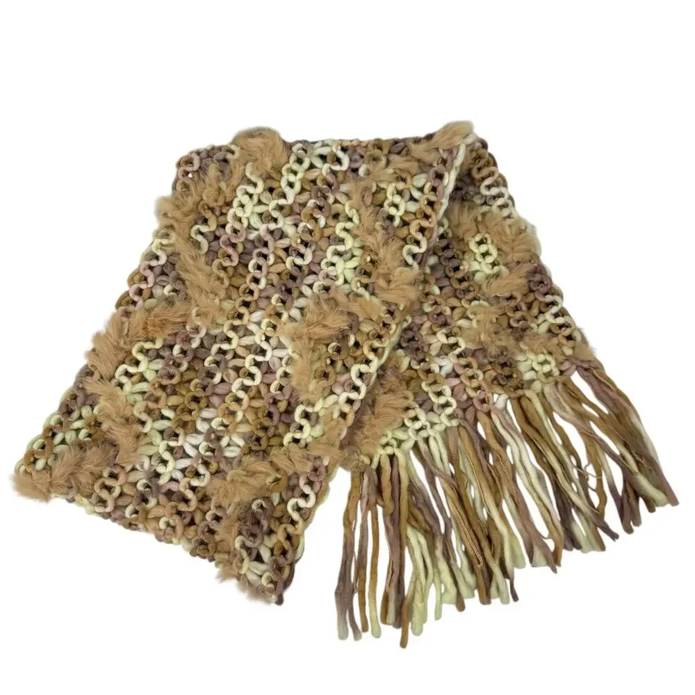 Pelle Nova Di Riviera Fur Fringe Knit Scarf Brown Tan Women's 75